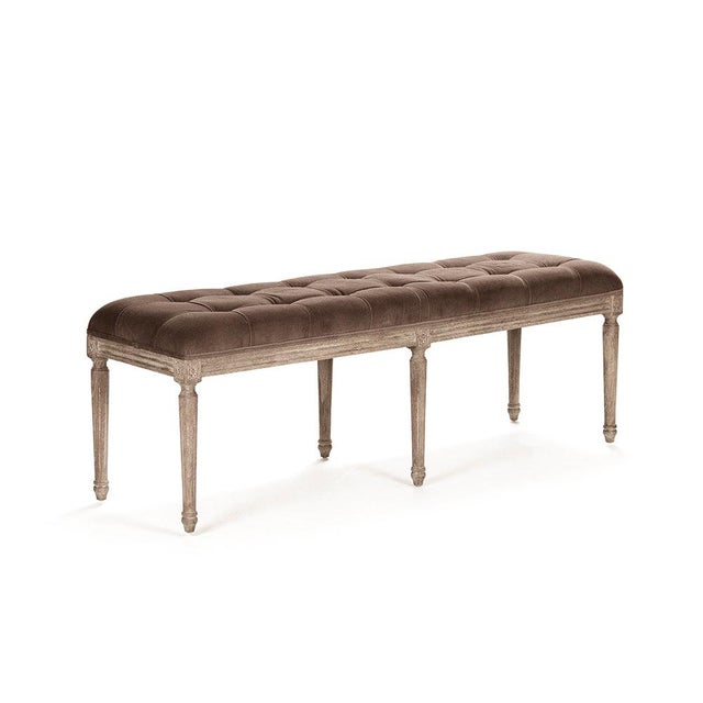 French Provincial Louis Tufted Bench - Brown Velvet For Sale - Image 3 of 3