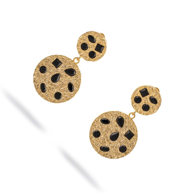 Contemporary Celestial Harmony Black Onyx Gold Earrings, A Pair For Sale - Image 3 of 9