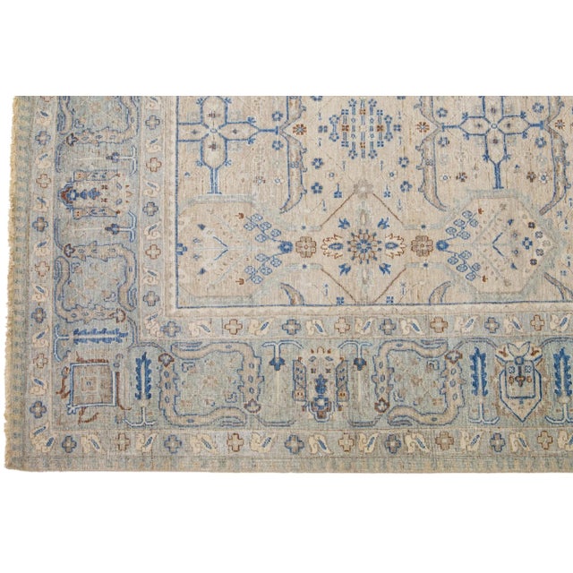 2010s Beige Modern Indian Handmade Geometric Wool Rug by Apadana For Sale - Image 4 of 8