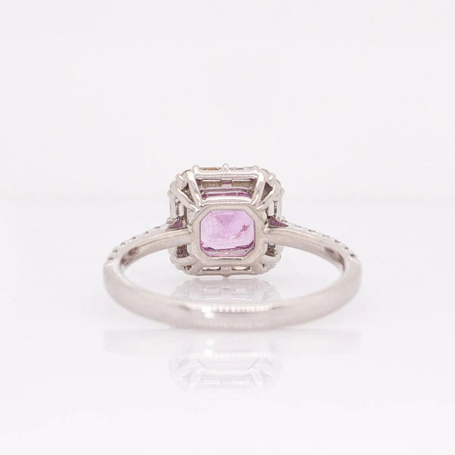 1ct Pink Sapphire Ring With Natural Diamond Halo: Solid 14k White Gold | 6mm For Sale In Columbus - Image 6 of 7