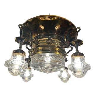 Large Art Nouveau Brass Flush Mount, 1890s For Sale