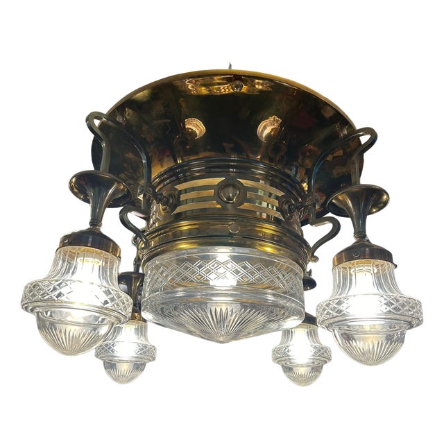 Large Art Nouveau Brass Flush Mount, 1890s For Sale