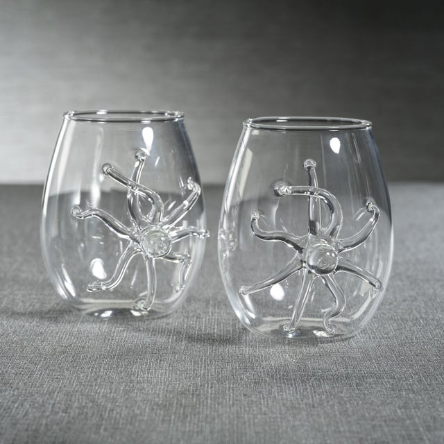 Octopus Stemless Glass - Set of Six The Octopus Stemless Glasses are a unique and striking addition to your glassware...