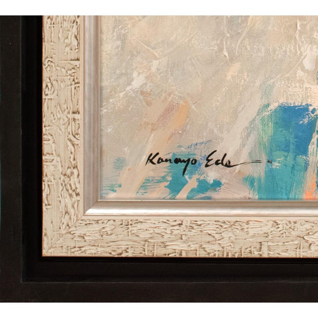 Square Framed White Blue Black Abstract on Canvas For Sale - Image 4 of 5
