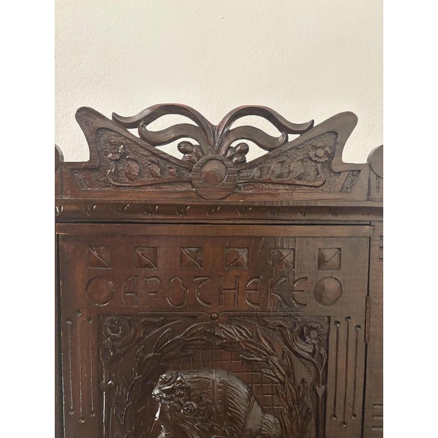 Apothecary cabinet circa 1900 For wall mounting Beechwood, stained walnut Single door with interior shelves Refurbished...