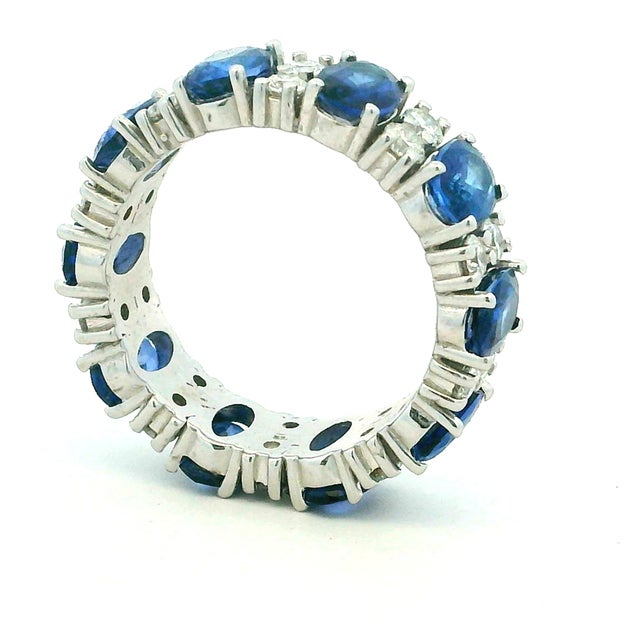 18k White Gold Thai Sapphire and Diamond Eternity Band, Size 6.5 For Sale - Image 4 of 14