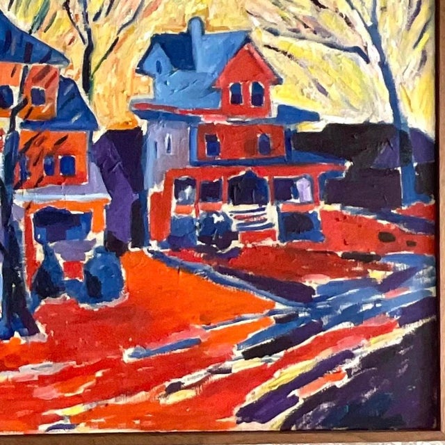 Ruby Red Vintage Boho Signed Original Abstract Expressionist Oil Painting on Canvas For Sale - Image 8 of 13