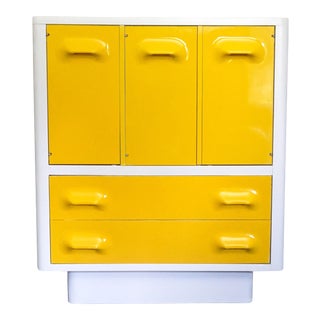 1970s Mid Century Modern Broyhill Premier Chapter One Yellow Armoir Dresser For Sale