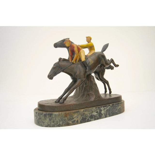 English English Steeple Chase Sculpture Hans Harders Polychrome Bronze Horse Race For Sale - Image 3 of 12