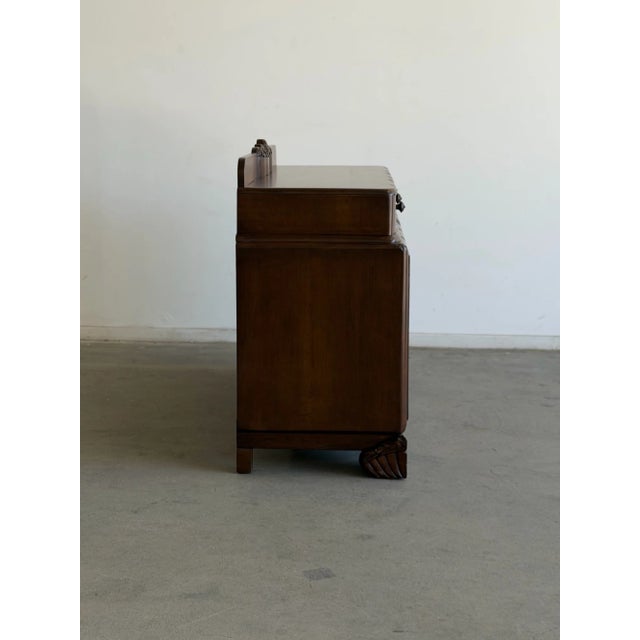 Brown Vintage Carved Oak Server Buffet For Sale - Image 8 of 16