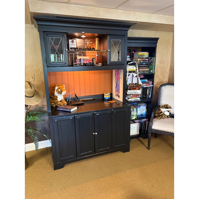 Attributed to Hooker Furniture Computer Credenza Desk/Workstation With Lighted Hutch and Glass Door Display Sections. For Sale - Image 13 of 13