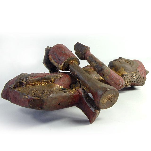 1960s Vintage Polychrome Wood Thai Musican Figurine, 1960s For Sale - Image 5 of 11