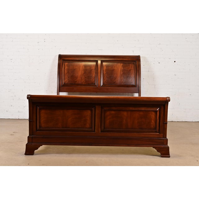 French Ethan Allen French Louis Philippe Flame Mahogany Queen Size Sleigh Bed For Sale - Image 3 of 11