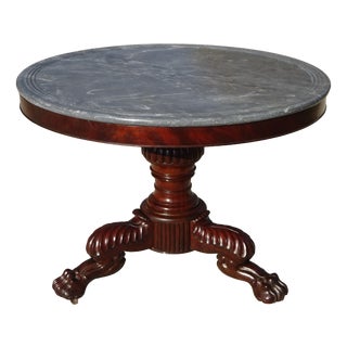 Restoration Pedestal Table with Rotating Marble Top For Sale