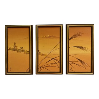 1970s Triptych Oil Paintings by California Artist Nachi Nelson - Fully Stamped Collector Set in Floater Frames For Sale