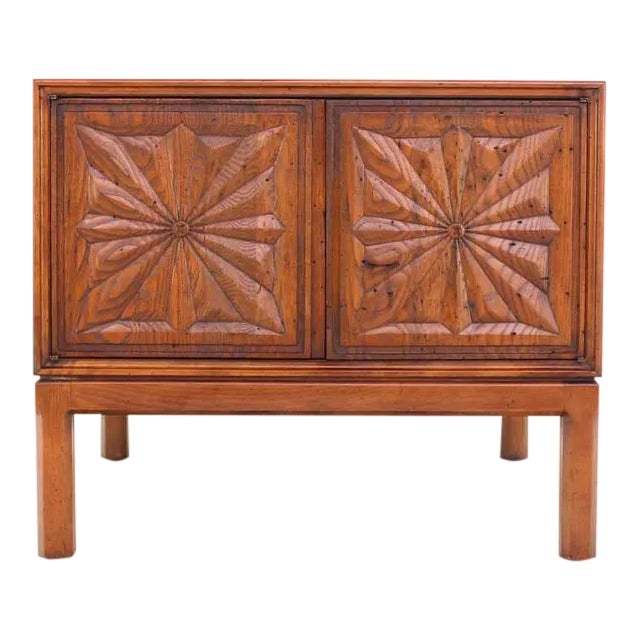 Brown Vintage Mid Century Cube Shape Carved Front Stand End Table Cabinet For Sale - Image 8 of 8
