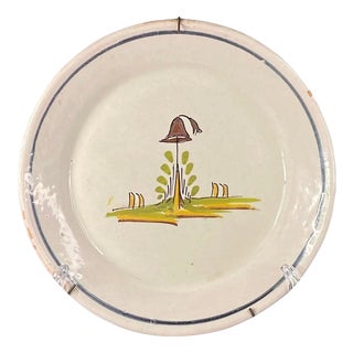 French Faience Plate with Central Hunting Hat on Branch from Nevers, Late 18th Century For Sale