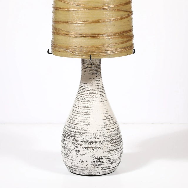 Ceramic Mid-Century White Glazed Ceramic Table Lamp With Monumental Spun Resin Shade For Sale - Image 7 of 16