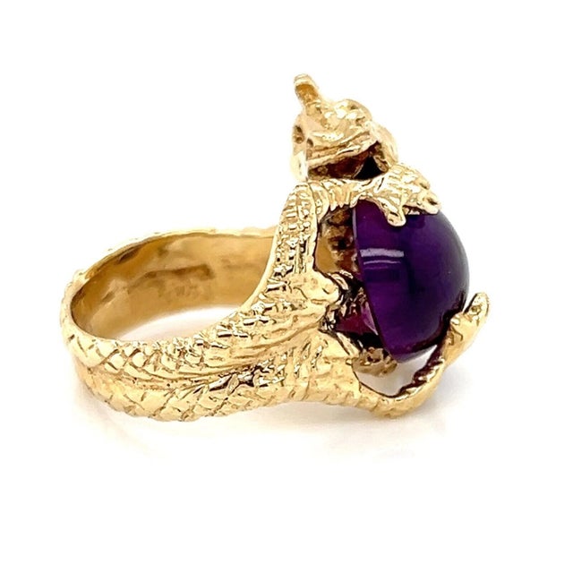 Contemporary Amethyst 14k Yellow Gold Dragon Ring - Size 3 For Sale - Image 3 of 6