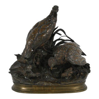 Antique Bronze Bird Family Grouping Sculpture by Jules Moigniez, French Animalier, Late 19th Century For Sale