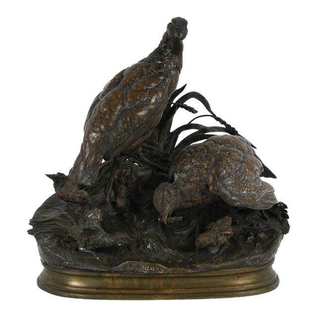 Antique Bronze Bird Family Grouping Sculpture by Jules Moigniez, French Animalier, Late 19th Century For Sale