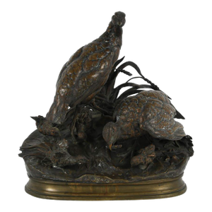 Antique Bronze Bird Family Grouping Sculpture by Jules Moigniez, French Animalier, Late 19th Century