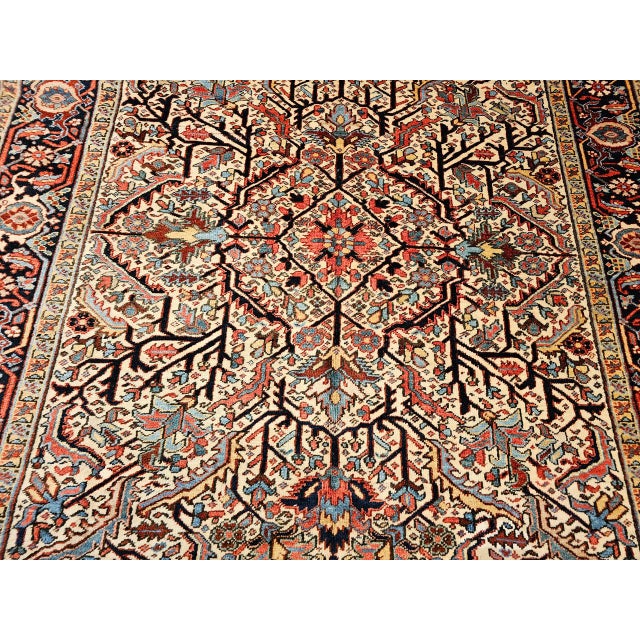 Vintage Heriz Serapi Rug, Hand-Knotted Wool, Allover Geometric Pattern, Ivory & Red, 7x10 For Sale - Image 13 of 18