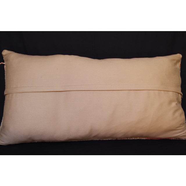 Handwoven Turkish Rug Pillow – Soft Tribal Motifs in Neutral Tones Pillow Case -16'' X 32'' For Sale - Image 13 of 13