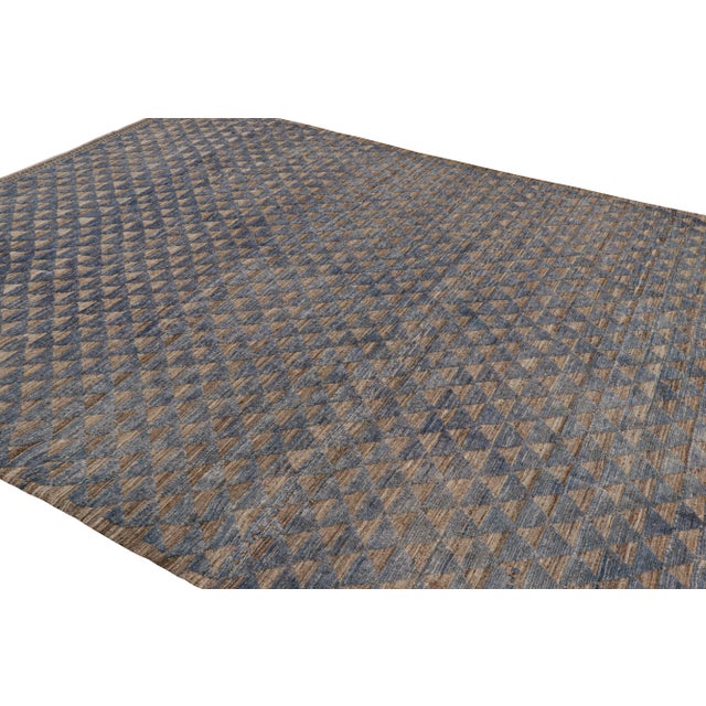 Moroccan Rug & Kilim’s Moroccan Style Rug in Blue with Brown Geometric Patterns - 5x8 For Sale - Image 3 of 7