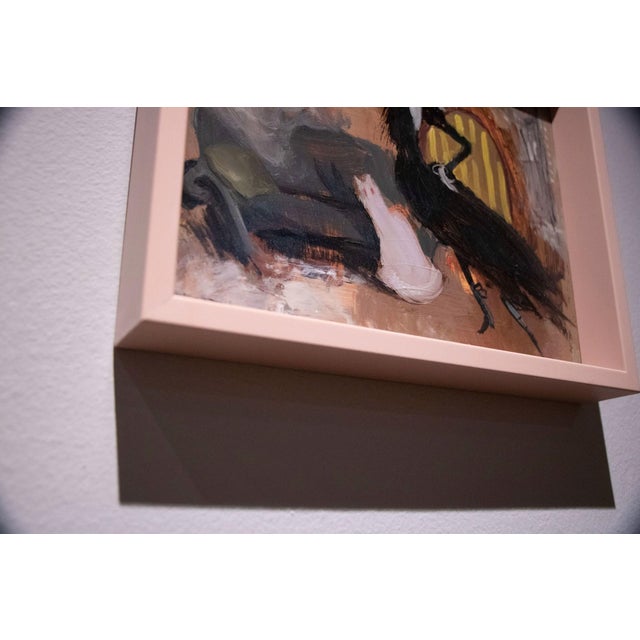 Smoking Lady by Nadezda | Oil on panel Woman in black dress smoking with a cat nearby. For Sale - Image 4 of 5