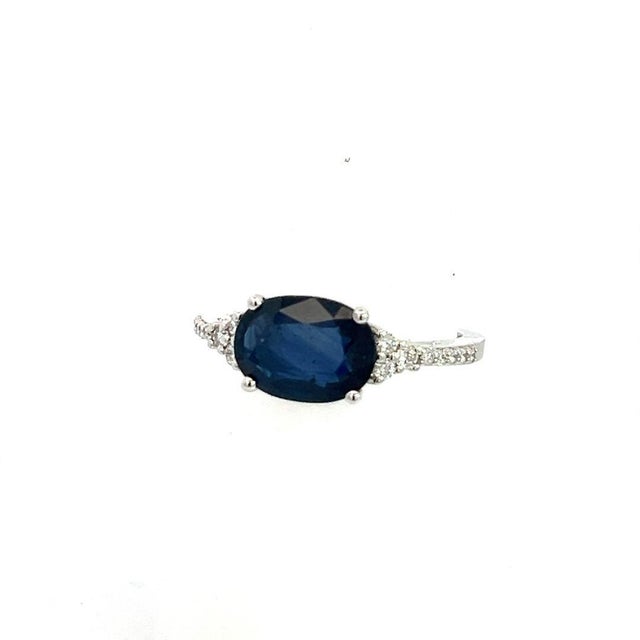 2010s Natural Sapphire Diamond Ring Size 6.25 14k W Gold 2.86 TCW Certified, Size 9.25 For Sale - Image 5 of 11