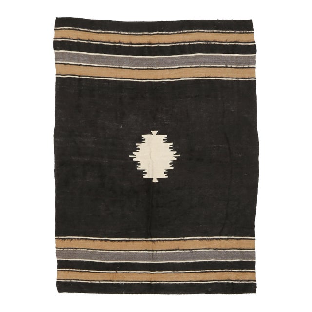 Vintage Turkish Hand-Knotted Wool Cotton Brown Kilim Area Rug For Sale