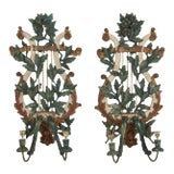 Late 19th Century Italian Carved and Painted Wood Candle Sconces - a Pair For Sale