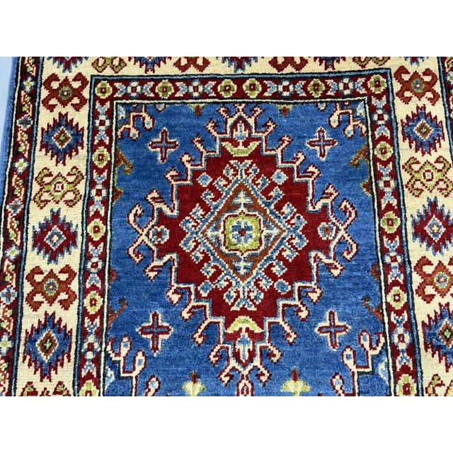 Blue and Cream Kazak Wool Runner Rug With Tribal Medallions, 2'8" X 6'11" For Sale - Image 6 of 14