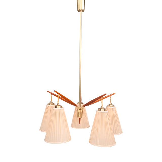 Chandelier with Fabric Shades from Rupert Nikoll, Vienna, 1950s For Sale