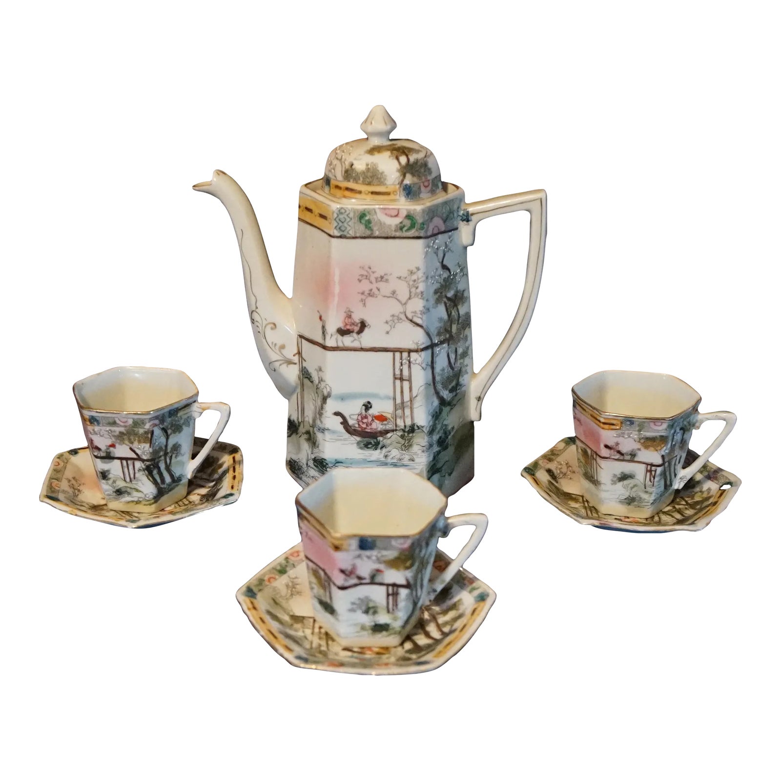 Antique Japanese Kutani Porcelain Tea Set 8 Pieces Chairish