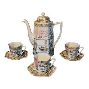 Antique Japanese Kutani Porcelain Tea Set- 8 Pieces