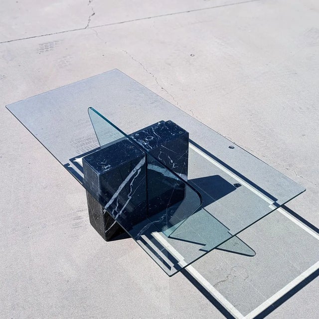 Postmodern Postmodern Geometric Glass and Marble Coffee Table, 1980s, Mid-Century For Sale - Image 3 of 10