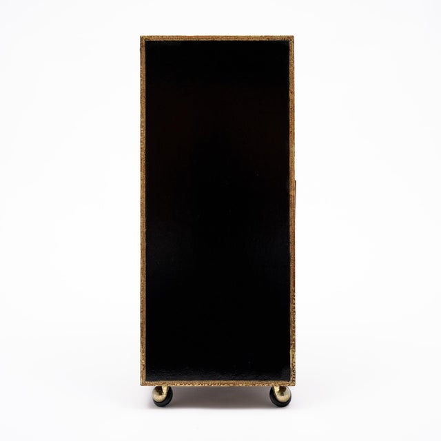 Vintage French Pair of Leather Covered Filing Cabinets, Casters For Sale - Image 9 of 10
