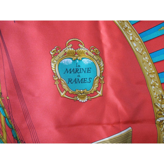 Red Hermes France Carre 90 La Marine a Rames Rowing Navy Red Silk Scarf For Sale - Image 8 of 10