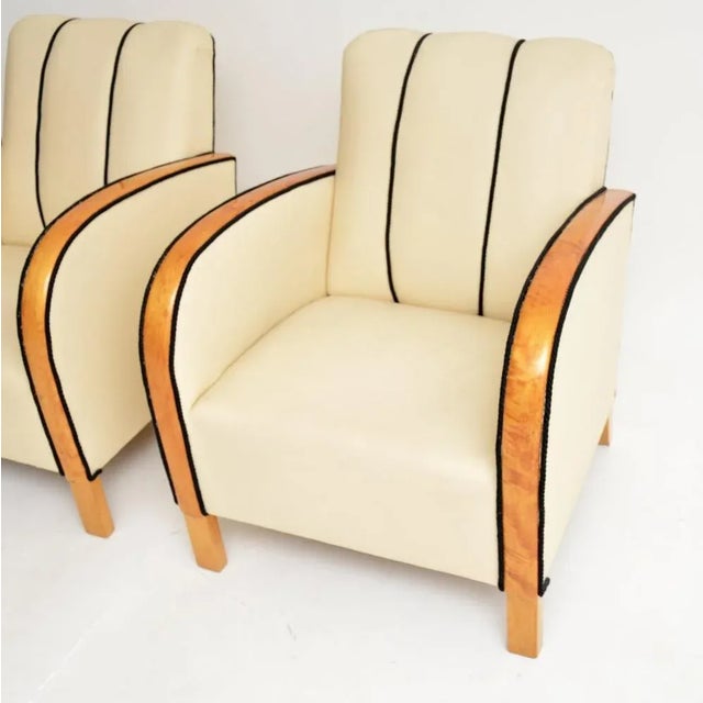 Brown Art Deco Swedish Leather and Satin Birch Armchairs, 1930s, Set of 2 For Sale - Image 8 of 12