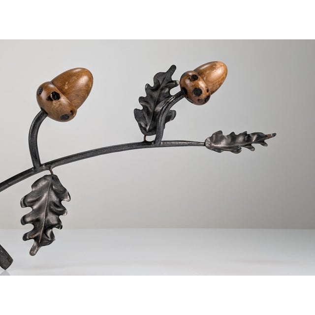 Vintage Wrought Iron and Wooden Acorns Coat Rack, 1960s For Sale - Image 11 of 12