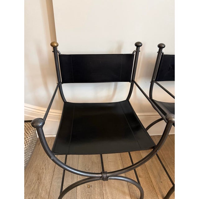 Iron & Leather Curule Armchairs — Set of Four, Sold in Pairs or as a Complete Set For Sale - Image 11 of 12
