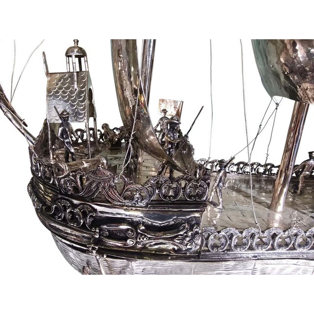 English Silvered Metal Ship, 1880s For Sale - Image 11 of 18