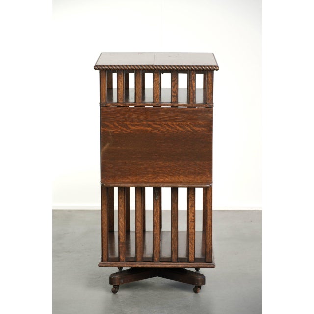 Large Antique 19th Century English Oak Book Carousel with Reading Shelf and Details For Sale - Image 3 of 14