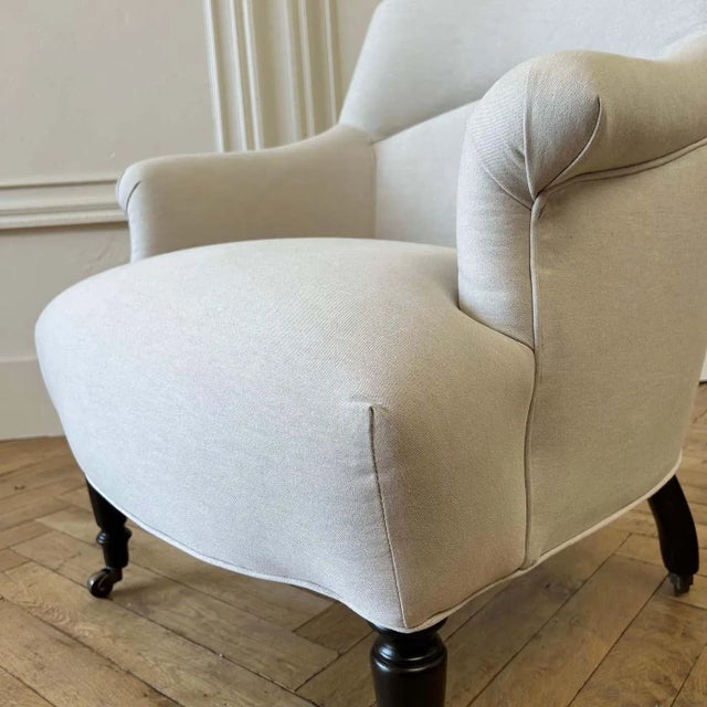 Vintage Reproduction Style Club Chair in Natural Cotton Canvas For Sale - Image 12 of 13