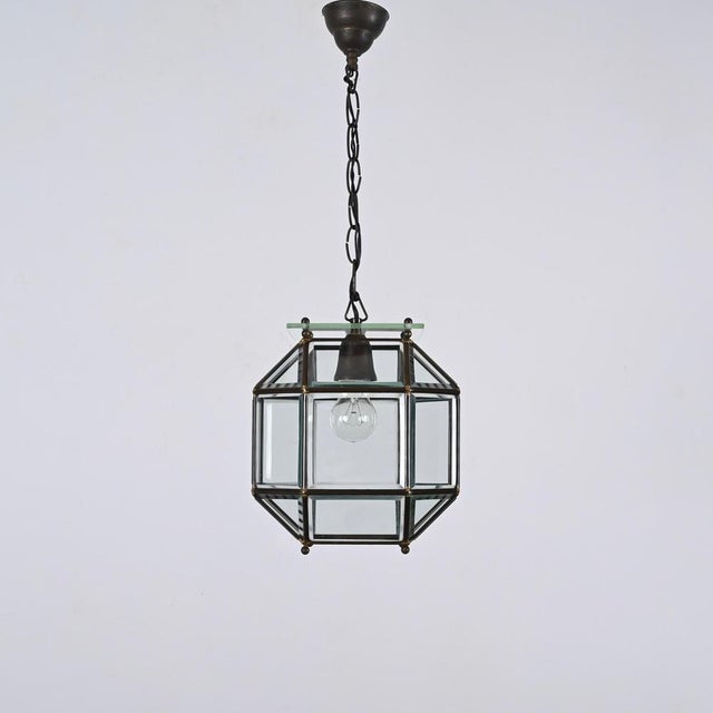 Italian Glass and Brass Lantern by Fontana Arte, 1950s For Sale - Image 9 of 16
