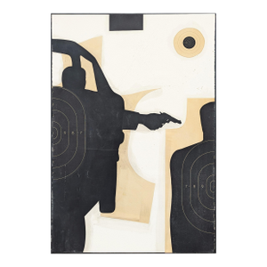Ken Luce "Drive Bye..." Contemporary Neutral Toned Social Commentary Collage Painting, 1995