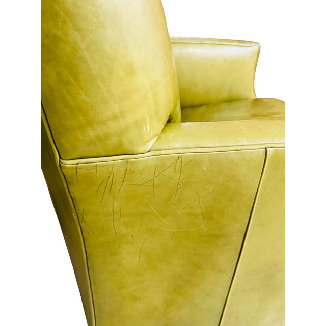 Vintage Cr Laine Olive Green Leather Lounge Chair & Ottoman | George Smith Style For Sale - Image 17 of 18