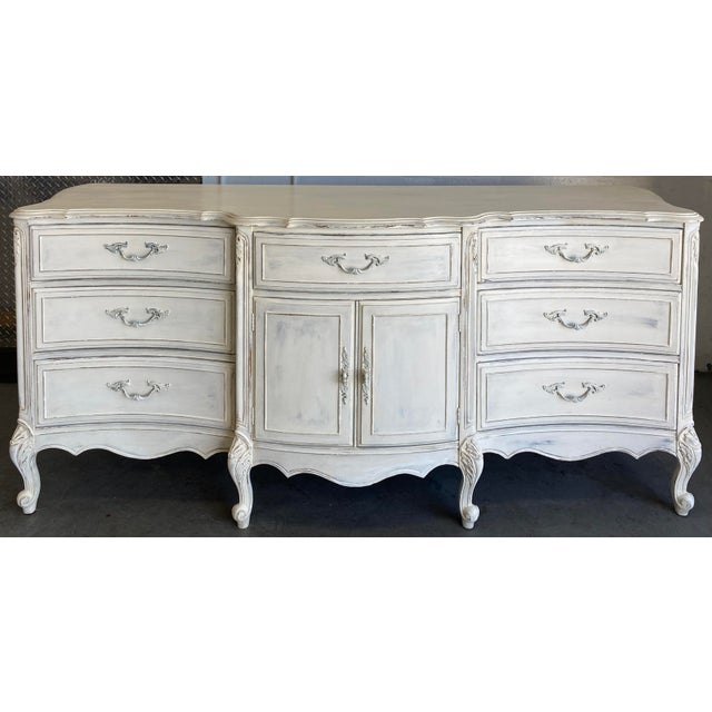 French Louis XV Style Provincial Sideboard, French Painted Buffet or Enfilade For Sale - Image 9 of 11